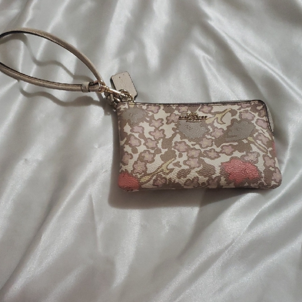 Coach Floral Print Wristlet in Pink and Tan